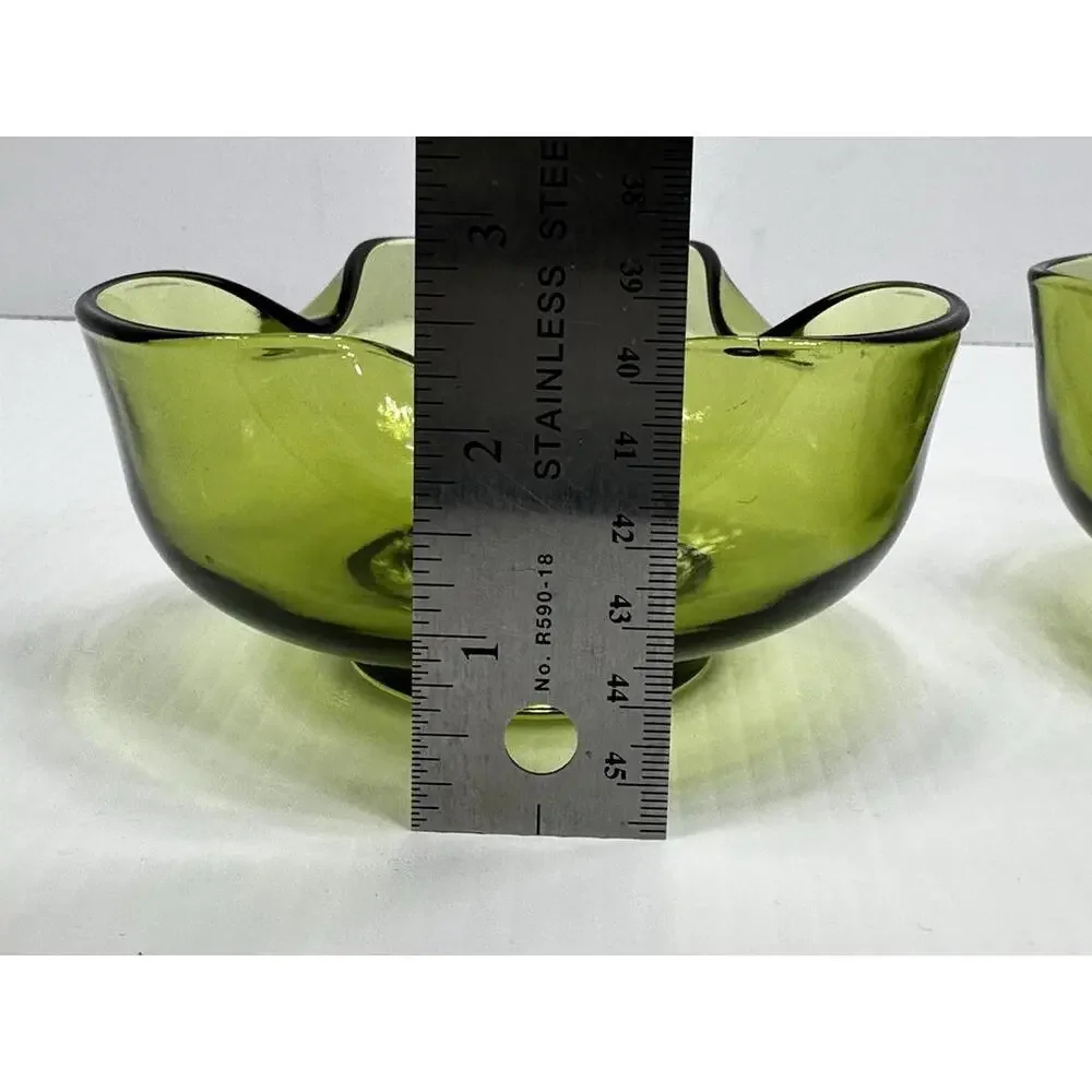 Vintage Anchor Hocking 2 Avocado Green Glass Candle Stick Holders Pair MCM 1970s